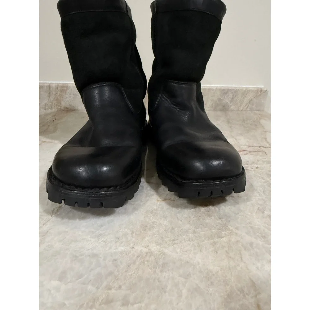 UGG Beacon Leather Shearling Boots Black Waterproof Lug Sole Size 9